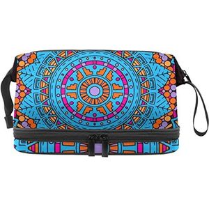 Grote capaciteit reizen cosmetische tas,Mandala geometrische bloemen, make-up tas,Waterdichte make-up tas organisator, Meerkleurig, 27x15x14 cm/10.6x5.9x5.5 in