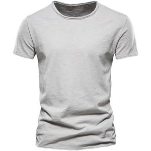 Mannen Katoenen T-shirt Zomer Casual Zachte Fitness Dunne Tees Herenkleding Thuis O-hals Korte Mouw Soild Shirt, Gray9, S