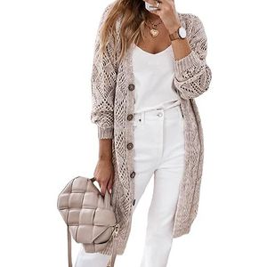 Gehaakt Gebreid Vest - Kaki - Dames - Lange Mouwen - Oversized