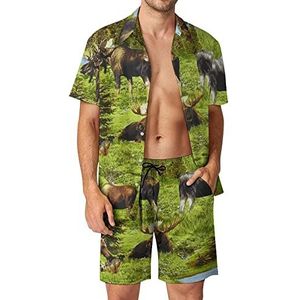 Moose Hawaiiaanse sets voor heren, button-down trainingspak met korte mouwen, strandoutfits, L