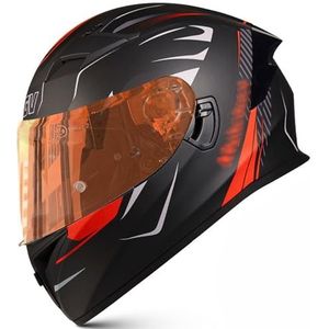 RYDZCLH motorfiets integraalhelm mode retro scooter bromfiets straat helm met dubbel vizier heren dames motorcrosshelmen voor alle seizoenen DOT/ECE goedgekeurd,C,XL