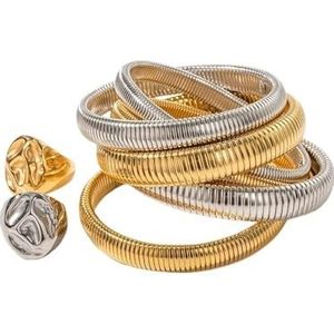 Damesmode 0,8 cm/1,0 cm/1,2 cm armband roestvrij staal getextureerde flexibele slang ketting armband goud/zilver 18K vergulde sieraden(Style:JDB2303001-GN)