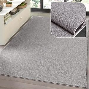 the carpet Natal Modern effen tapijt voor de woonkamer, geschikt voor de keuken, tufting, robuust, laagpolig met vilten rug, zacht en onderhoudsvriendelijk, grijs, 140 x 200 cm