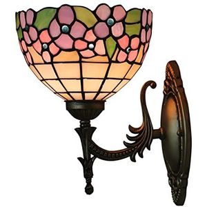 Victoriaanse Stijl Tiffany Wandlamp, 8-Inch Roze Blauwe Bloem Gekleurde Glazen Wandlamp, Gebruikt Voor Gangen, Trappen, Badkamers, Gangen, Wandlampen