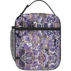 YQxwJL Marmer Paars Print Herbruikbare Lunch Bag Vrouwen, Geïsoleerde Lunch Box voor Mannen, Lichtgewicht Lunch Tote Bag