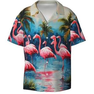 YJxoZH Veel Flamingo's Schilderen Print Heren Jurk Shirts Casual Button Down Korte Mouw Zomer Strand Shirt Vakantie Shirts, Zwart, M