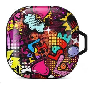 Liefde graffiti print met harten oordopjes hoesje compatibel met Samsung hard shell beschermhoes zwart stijl