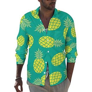 Tropical Pineapple heren revers shirt met lange mouwen button down print blouse zomer zak T-shirts tops 3XL