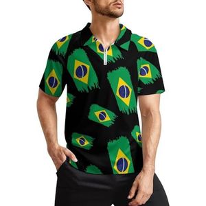 Brazilië vlag heren golfpoloshirts klassieke pasvorm T-shirt met korte mouwen bedrukt casual sportkleding top M