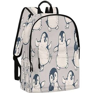 OKCELL 17 Inch Lederen rugzak voor school kinderen rugzak Vrouwen heren rugzakken, Pinguïn Grijs, 17 Inch
