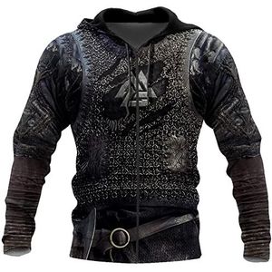 Odin's Raven Viking Zip Pullover, Noorse Mannen Mode 3D Digitale Print Tattoo Vintage Hoodie Lange Mouw Top, Harajuku Middeleeuwse Losse Sweatshirt Plus Size S-5XL