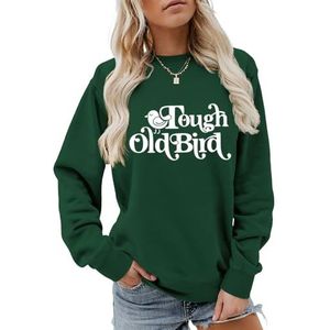 MLZHAN Stoere Oude Vogel Brief Print Vrouwen Sweatshirt Mode Casual Shirt Lange Mouw Shirt Truien Harajuku Losse Tops, Vintage Groen, S