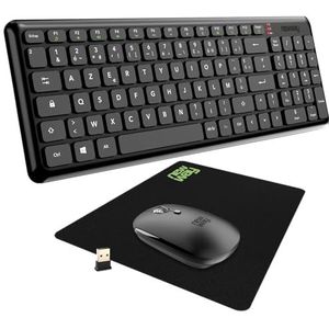 NEWWAY – RF01 draadloos toetsenbord met mat – Frans draadloos toetsenbord (AZERTY) 97 toetsen 13 multimedia-sneltoetsen – wifi-muis 2,4 GHz 4 compacte toetsen – USB-ontvanger – zwart