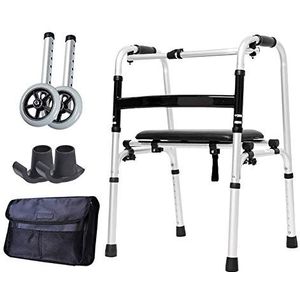Heavy Duty Rolling Walker, opvouwbare rechtopstaande rollator met stoel, in hoogte verstelbare opstaphulp voor senioren volwassen, indoor tapijtloper (kleur: geen wielen) (met wielen) Decoration