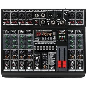Audio DJ-mixer Professionele 6-kanaals Audiomixer Met 99 DSP-effecten, 7-bands EQ, 48V Fantoomvoeding, USB-interface-opname For Podium Podcast-apparatuur