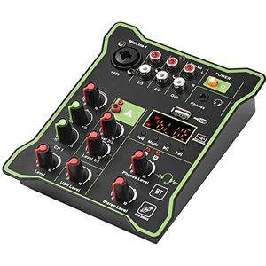 HUIOP 5-kanaals compacte audiomixer Sound Mixing Console 48V fantoomvoeding USB-audio-interface LED-display Ingebouwd galmeffect BT-functie voor DJ-opname Live-uitzending Karaoke,Geluidsmengpaneel