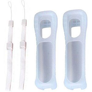 2 x Witte Siliconen Case Cover Pouch Mouw Met Polsband Vervanging Voor Wii Afstandsbediening