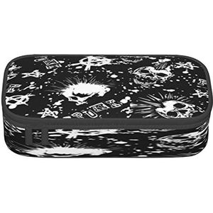 Grote Capaciteit Etui Mooie Vlinder Briefpapier Potlood Tas Make-up Pouch Draagbare Kantoorbenodigdheden Tas voor Tieners Meisjes Volwassenen, Witte Punk Skull, pencil case, Beauty Case