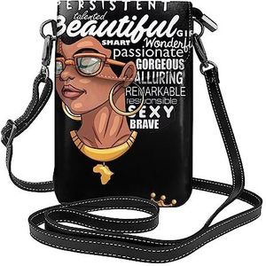 Melanin Afro Vrouw Lederen Cross Body Flip Telefoon Tas Met Afneembare Schouderbanden, Gebruikt Voor Reizen, Dating, Vakantie Geschenken, Zwart, Eén maat