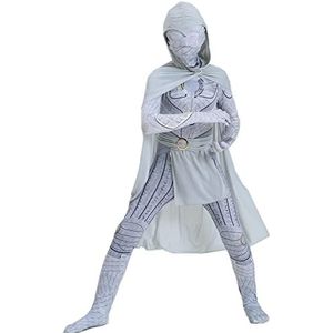 Moon Knight Kostuum 5-6 Jaar Cosplay Bodysuit Kids 3D Print Fancy Dress Jumpsuit Lycra Spandex Zentai Halloween Pak Met Mantel,White- Adult S(155~165cm)
