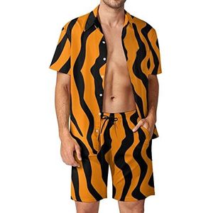 Tiger Skin Wildlife Strepen Heren 2 stuks Hawaiiaanse sets losse pasvorm shirts en shorts met korte mouwen strandoutfits L