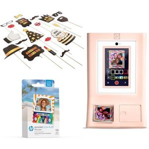 HP Sprocket Fotohokje Instant kleurenfotoprinter (Roze) + Zinkpapier (100 vellen) + Fotohokje-accessoires voor verjaardagsfeestjes (25)