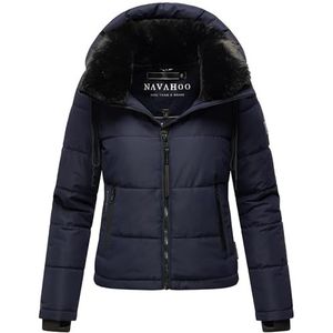 Navahoo Winterjas voor dames, warm gewatteerde jas met afneembare capuchon en kraag van imitatiebont met liefde XIV XS-XXL, Donkerblauw, XXL