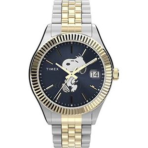 Timex Peanuts x Waterbury Legacy horloge voor dames - zilverkleurige armband roze wijzerplaat zilverkleurige kast, Blauw/Twee, Eén maat, 36 mm Waterbury Legacy X Peanuts armband horloge met 3 wijzers