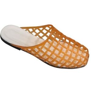 FIENZA Jelly Mesh Ballet Flats voor vrouwen, Clear Jellies Hollow Platte Sandalen Comfortabele Zomer Strand Ballerina Schoenen Slip-On Lichtgewicht PVC Slides, Pd Oranje, 38 EU