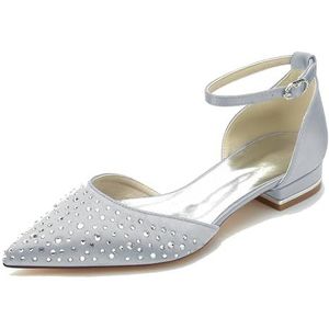 Hanfike Meisjes Womens Formele Flats voor Bruiloft Enkelband Kristallen Kralen Bruiloft Schoenen JY287, Zilver, 42.5 EU