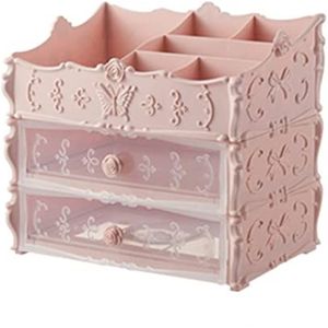 MQPALZKD Roze boog cosmetische doos transparante make-up multifunctionele cosmetische organizer lade huis opbergdozen(Pink)