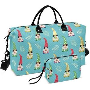 Leuke zomerkabouters met zonnebril tropische plant blauw oversized reistas grote handbagage luchthaventas reistas reistas sporttas met toilettas voor sport opvouwbaar, Retro paaseieren, 1 size