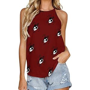 Yin Yang Turtle Tanktop voor dames, zomer, mouwloos, T-shirts, halter, casual vest, blouse, print, T-shirt, L