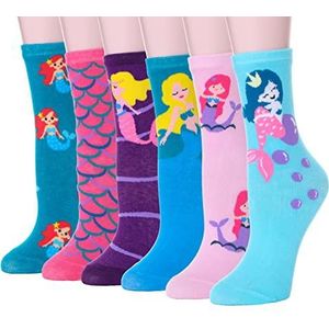 Sandsuced Kinder Meisjes Sokken: Grappige Cadeaus Katoenen Kindersokken, Kleurrijk, Zacht, Nieuwigheidssokken, Kerstsokken, 6 Paar (Meisje Zeemeermin, 26-28)