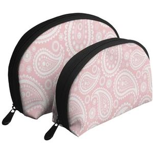 Make-uptas, cosmetische reistas 2 stuks draagbare clutch zakje set zakje organizer Go Go Paisley roze, zoals afgebeeld, Eén maat
