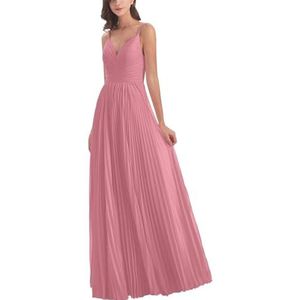 Dames spaghettibandjes chiffon bruidsmeisjes jurken lange formele jurken en avondjurken, Dusty Roze, 38
