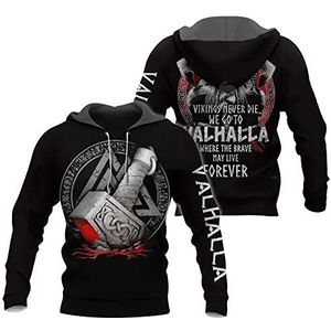 Odin Thor Hammer Viking Tattoo Heren Sweatshirt, Valhalla Hoodie Lange Mouwen Herfst Casual Pullover Jas,Hoodie,XXL