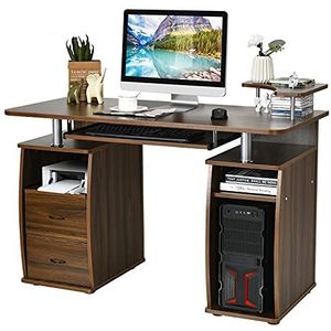 Costway Computertafel, bureau, werktafel, pc-tafel met uittrekbaar toetsenbordblad, printervak, schuifladen, kleurkeuze