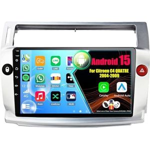 Android 15 2 Din Autoradio 9in Auto Stereo voor Citroen C4 QUATRE 2004-2009 met Draadloze Carplay Android Auto Bluetooth GPS Navigatie(8Core(6+128GB))