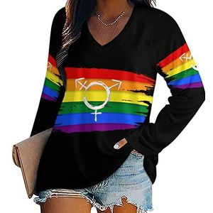 Aquarel Regenboog Spectrum Vlag Nieuwigheid Vrouwen Blouse Tops V-hals Tshirt Voor Legging Lange Mouw Casual Trui