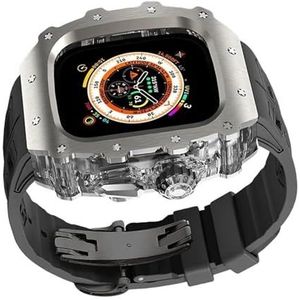 INSTR Titanium horlogekast band Mod Kit voor Apple Watch Ultra2 Ultra 49 mm, fluorrubber band Cover Set voor Iwatch Series9 8 7 6 45 mm 44 mm (Color : BLACK, Size : 45 44mm for 9 8 7)