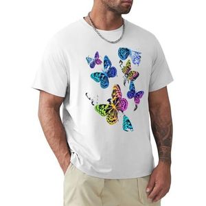 Heren T-shirt blauw vlinder korte mouwen T-shirt ronde hals T-shirt voor mannen, Blauwe Vlinder1, XXL