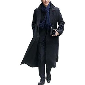 Aksah Fashion S Sherlock Holmes Benedict Cumberbatch Zwart Wol & Katoen Trenchcoat Kostuum, Katoen, XXL