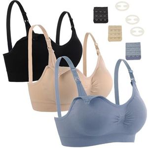 Seitop Borstvoedingsbeha's voor borstvoeding moederschap beha borstvoeding draadvrij naadloze zwangerschap bralette voor vrouwen, Zwart/Beige/Blauw, S