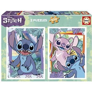 Educa, Verpakking van 2 puzzels met elk 500 delen en afbeeldingen van Stitch, afmetingen: 34 x 48 cm, inclusief staart Fix puzzel, vanaf 11 jaar (19732)