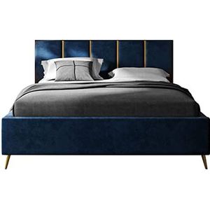 lukmebel Tiffany Gestoffeerd Tweepersoonsbed Metalen Frame Meubelplank Gewatteerde Hoofdsteun Zeer Stijlvolle Stof & Meubelplank 180x200cm French Velvet 671 in blauw 105cm Hoofdsteun