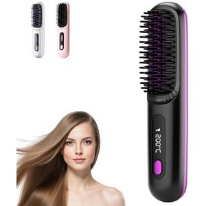 Go Brush Pro, draadloze stijltangborstel, draagbare stijltangborstels voor haarstyling, oplaadbare verwarmde stylingborstels voor reizen en dagelijks, haarvriendelijk en langdurig ontwerp (zwart)