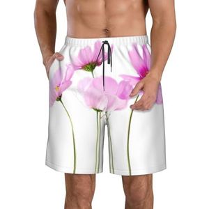 Mooie Roze Bloem Print Mannen Sneldrogende Zwemmen Shorts Strand Korte Board Spa Trunks Stretchy Gym Shorts Surfen Korte, Roze Blad Bloemen, XL