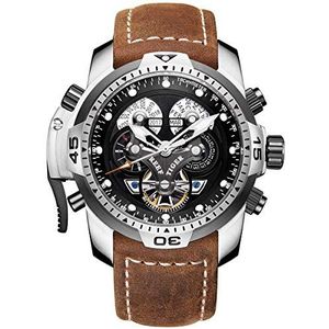 REEF TIGER Heren Sport Horloges Ingewikkeld Zwarte Wijzerplaat Staal Automatische Militaire Horloges RGA3503, Rga3503-ybsb, riem
