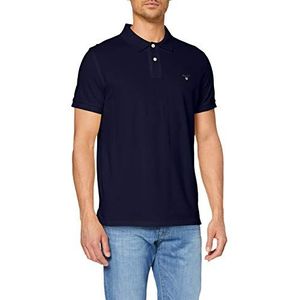 GANT Mannen Solid Pique Rugger Polo Shirt met korte mouwen, Blauw (donkerblauw), L